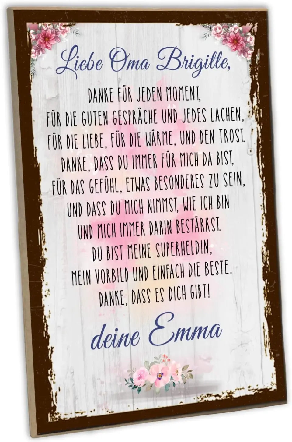 schilderkreis24 Personalisierbares Holzschild für Oma Danke Geschenk