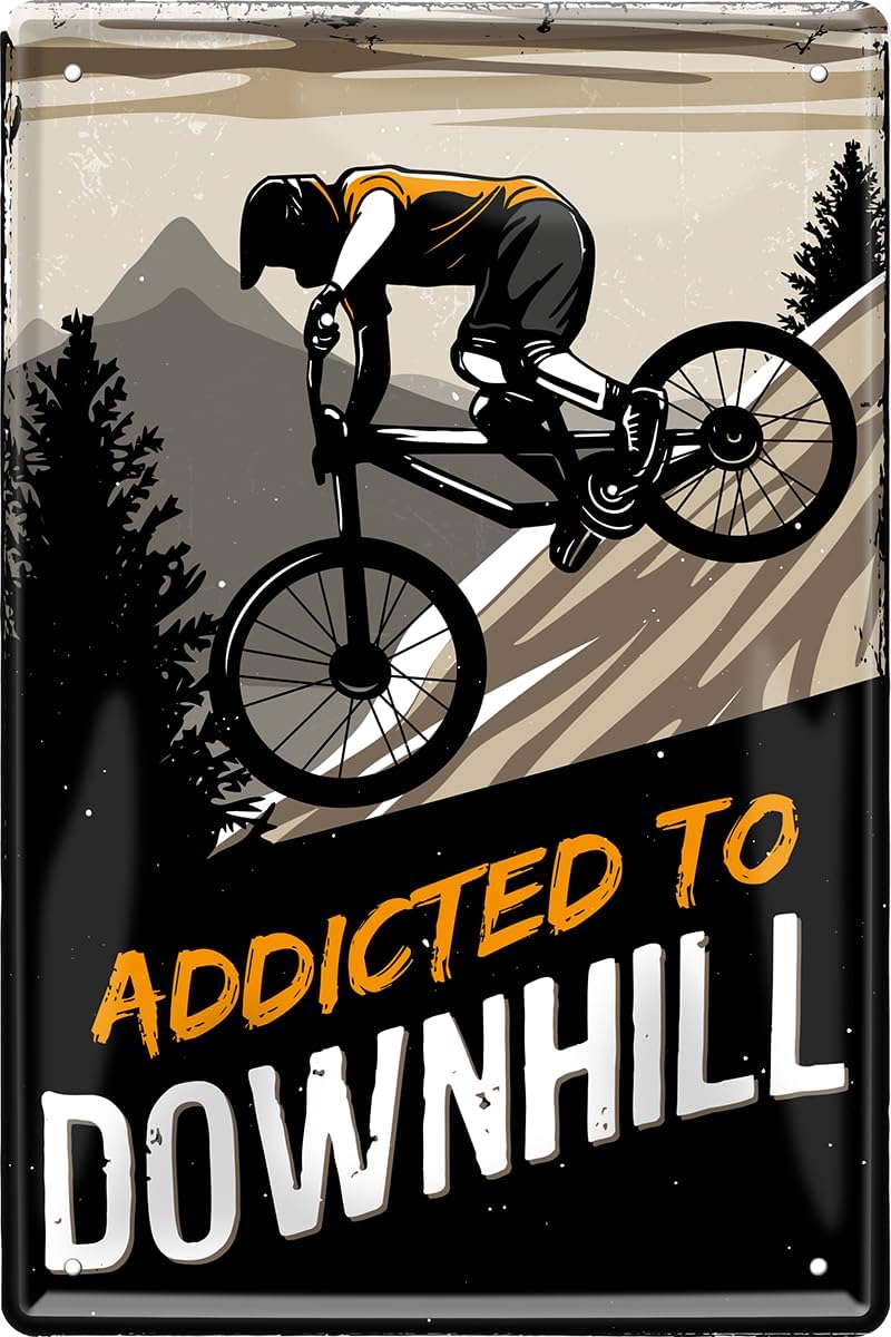 Schilderkreis24 – Blechschild Fahrrad Spruch 'Addicted to Downhill' – schilderkreis24