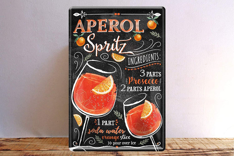Metallschild mit Cocktailrezept für Aperol Spritz - Dekorative Wanddekoration für die Küche oder Bar