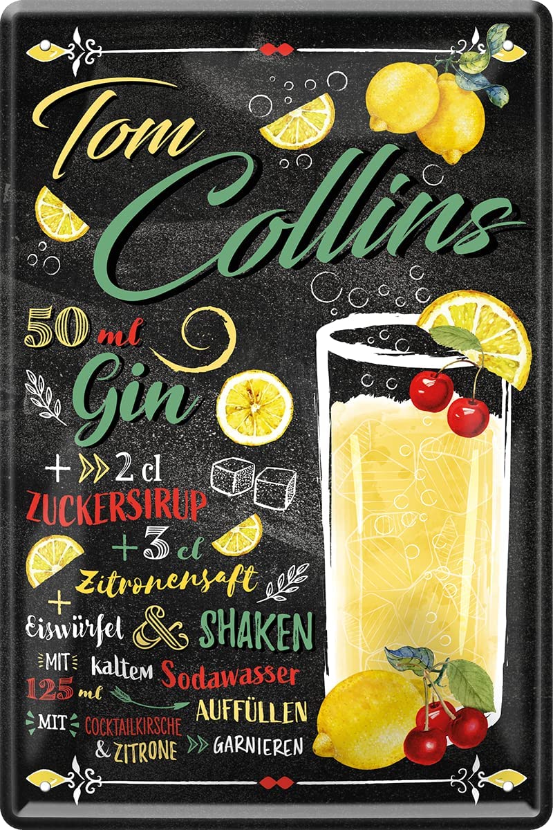 Blechschild Cocktail Rezept Tom Collins 20x30cm schilderkreis24