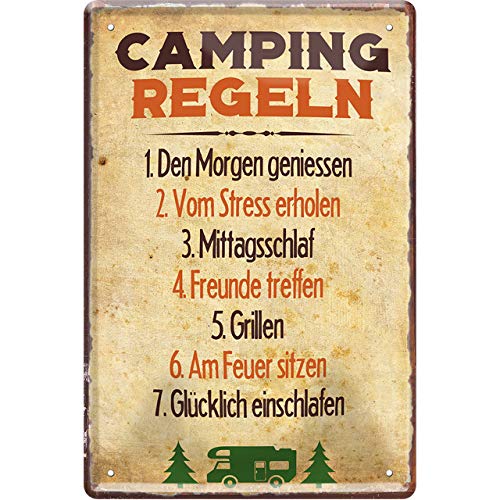 camping lustig Blechschilder Lustiger Spruch “Camping Regeln“ Deko Schild Geschenkidee für Camping Fans 20x30 cm