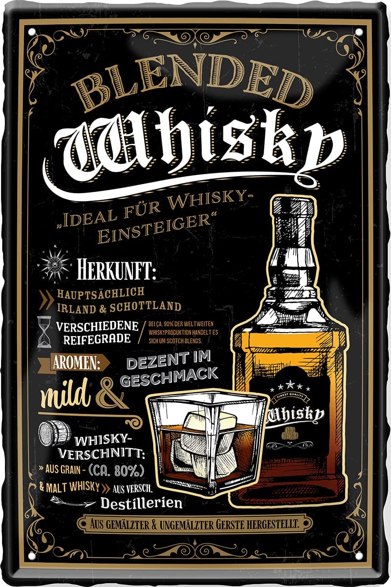 Blechschild Lustiger Whiskey Spruch “Blended Whiskey“ Deko Mann Frau
