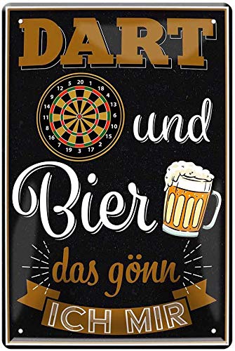 Blechschild mit lustigem Spruch "Dart & Bier" als personalisierte Dekoration