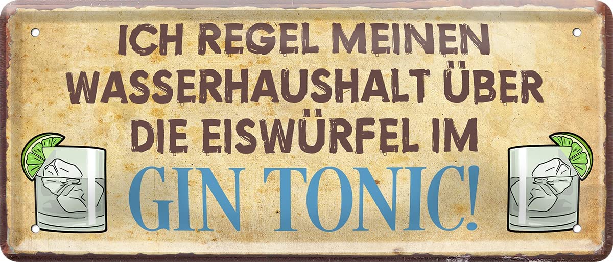 Blechschild Lustiger Gin Spruch “Gin Tonic!“ Deko Geschenkidee