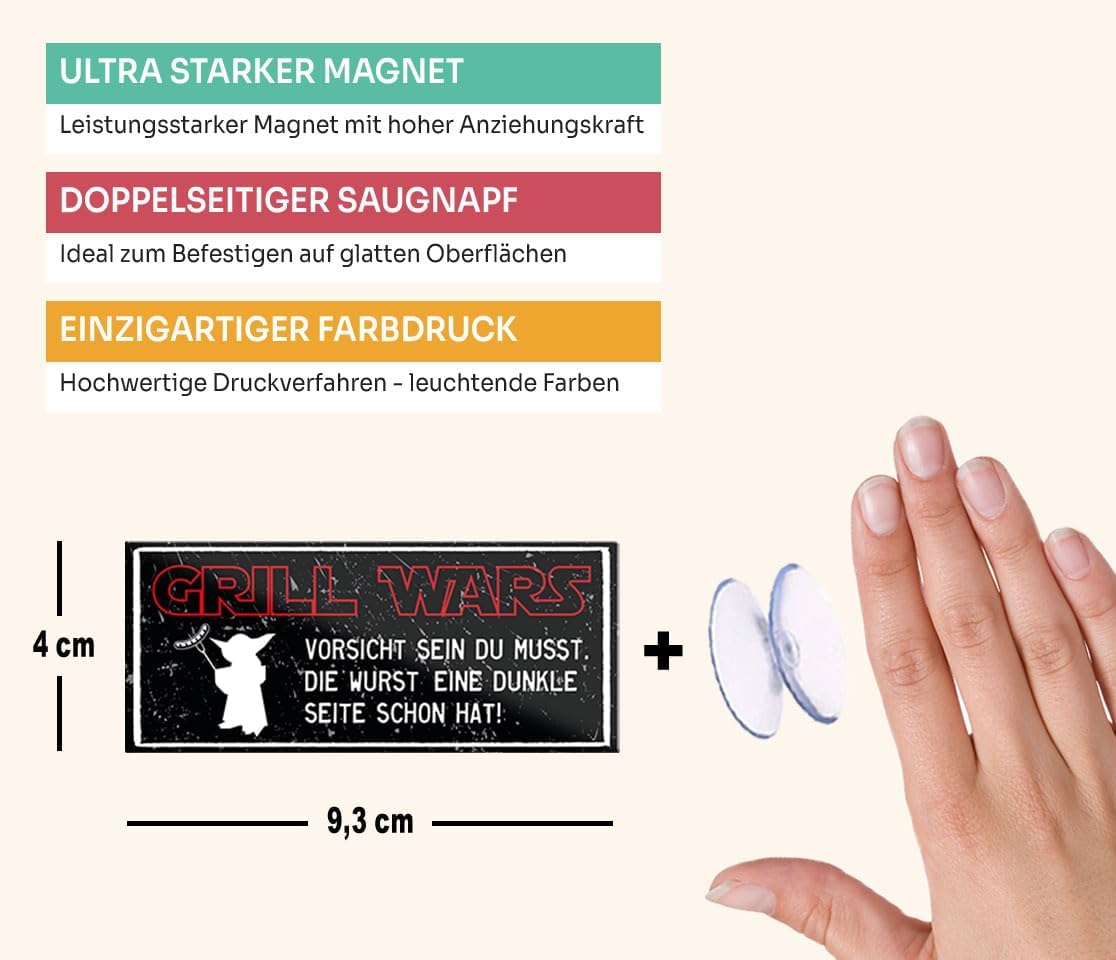 Lustiger Spruch-Magnet "Grill Wars" von schilderkreis24. Hochwertige, leuchtkräftige Druckverfahren auf ultrastarkem Kühlschrankmagnet. Perfektes Geschenk mit humorvoller Botschaft für Grillliebhaber.