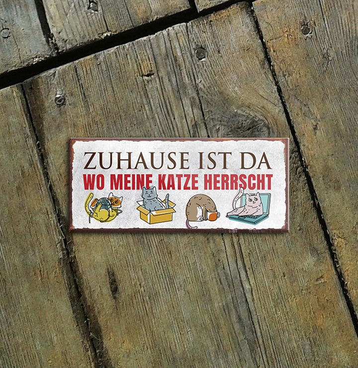 schilderkreis24 – Magnet Lustiger Spruch “Zuhause ist da wo Meine Katze herrscht“ Deko Geschenkidee Mann Frau 9,3x4cm