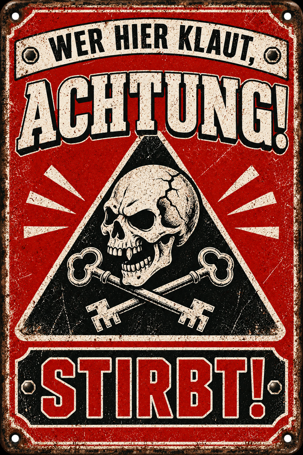 Achtung Metallschild – Totenkopf &amp; Schlüssel von Leotie – Motivansicht, 20 × 30 cm