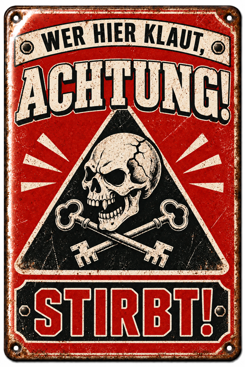 Achtung Metallschild – Totenkopf & Schlüssel von Leotie – Titelbild mit Schimmereffekt, 20 × 30 cm