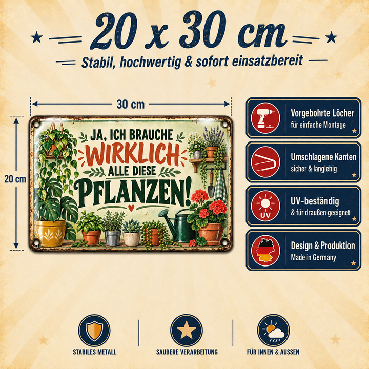 Alle diese Pflanzen Metallschild – Pflanzenliebe von Leotie – Maße und Produkteigenschaften, 30 × 20 cm