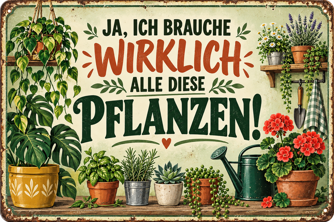 Alle diese Pflanzen Metallschild – Pflanzenliebe von Leotie – Motivansicht, 30 × 20 cm