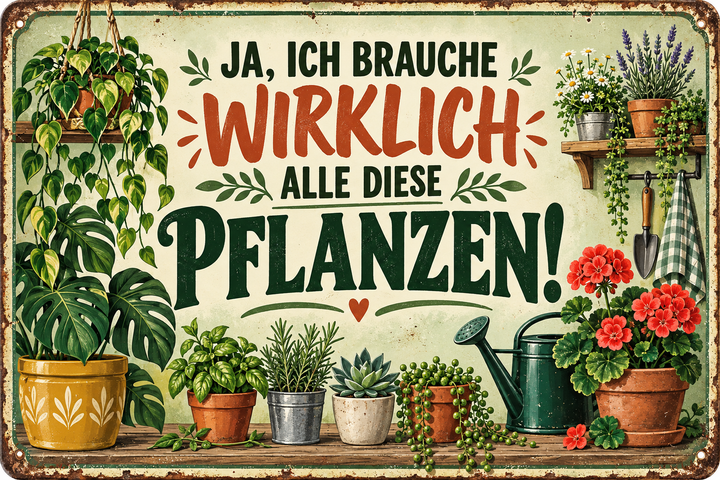 Alle diese Pflanzen Metallschild – Pflanzenliebe von Leotie – Motivansicht, 30 × 20 cm