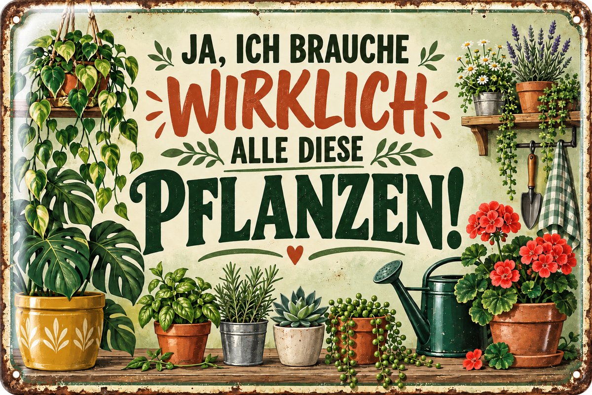 Alle diese Pflanzen Metallschild – Pflanzenliebe von Leotie – Titelbild mit Schimmereffekt, 30 × 20 cm