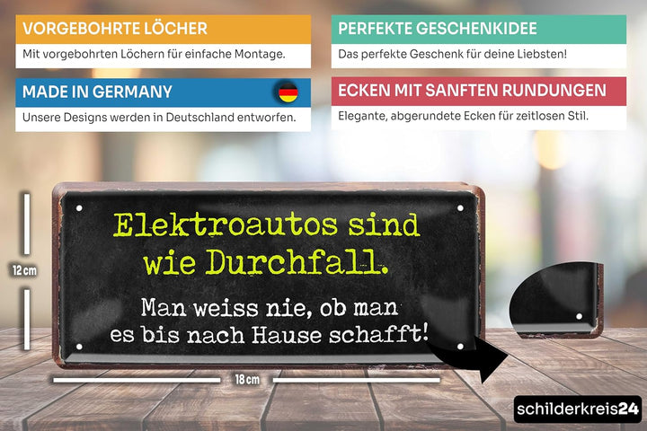 schilderkreis24 – Blechschild "Elektroautos sind wie Durchfall.." - Lustiges Metallschild für Autoenthusiasten