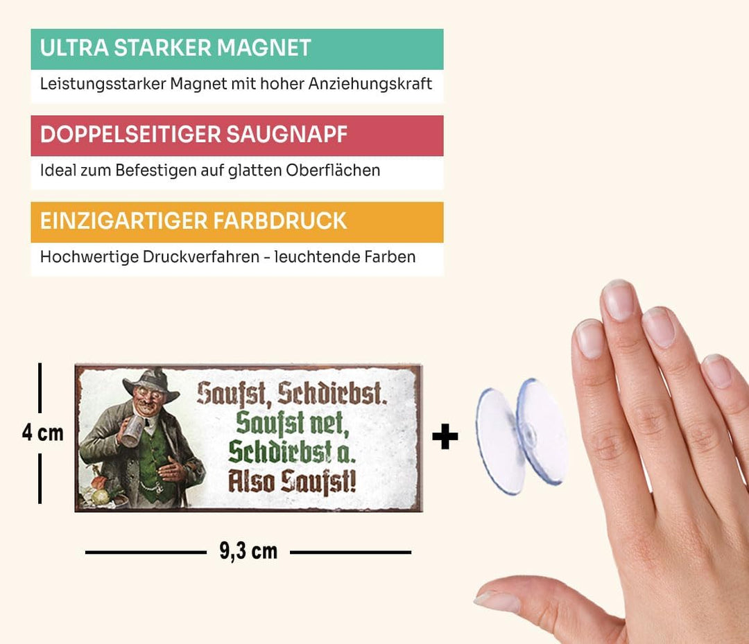 schilderkreis24 – Magnet Lustiger Bier Spruch “Saufst,Schdirbst..“ Deko Geschenkidee Mann Frau 9,3x4cm