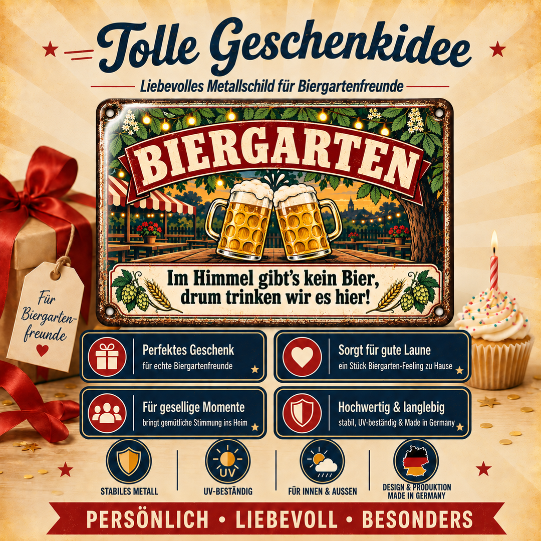 Biergarten Metallschild – Im Himmel gibt es kein Bier von Leotie – Geschenkidee, 30 × 20 cm