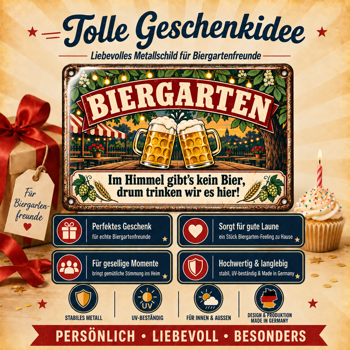 Biergarten Metallschild – Im Himmel gibt es kein Bier von Leotie – Geschenkidee, 30 × 20 cm