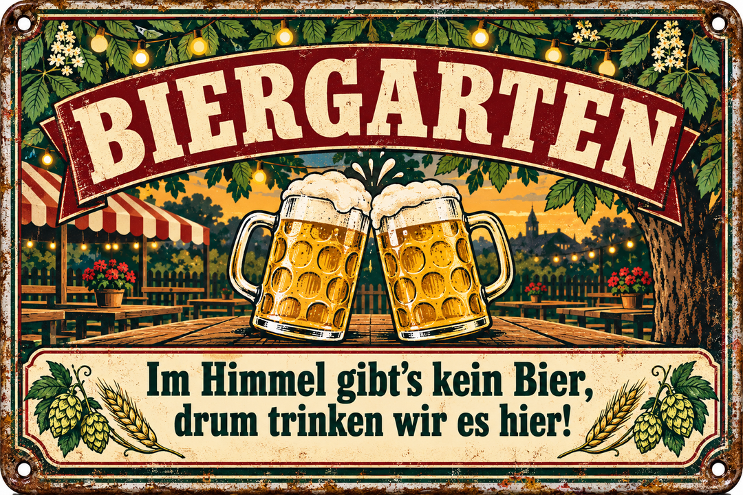 Biergarten Metallschild – Im Himmel gibt es kein Bier von Leotie – Motivansicht, 30 × 20 cm