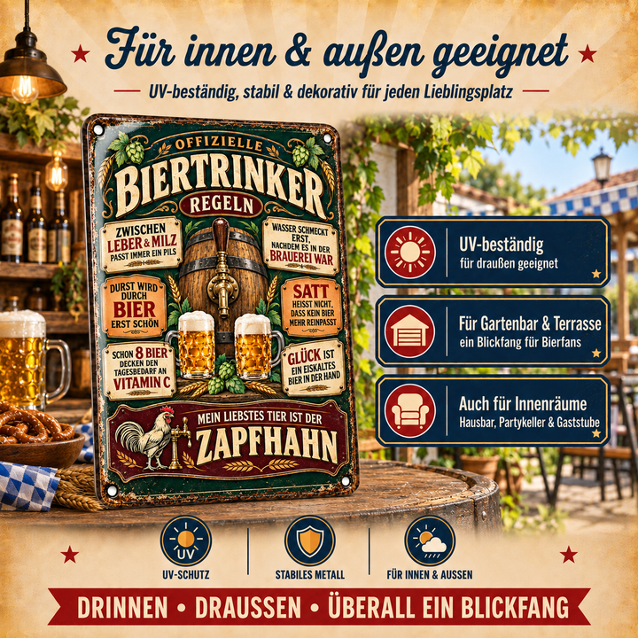 Biertrinker-Regeln Metallschild – Zapfhahn &amp; Fass von Leotie – Dekoration für innen und außen, 20 × 30 cm