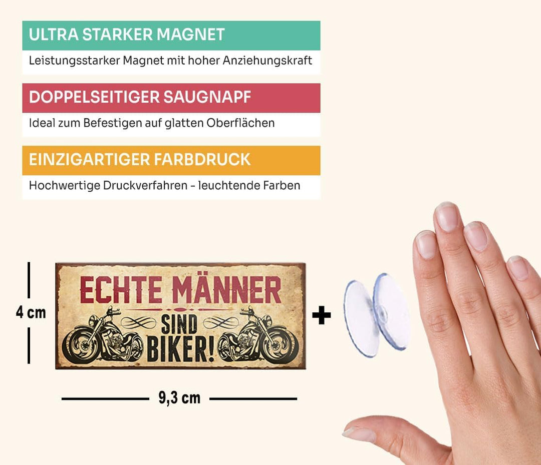 schilderkreis24 – Magnet Lustiger Motorrad Spruch “Echte Männer sind Biker!“ Deko Geschenkidee Mann 9,3x4cm