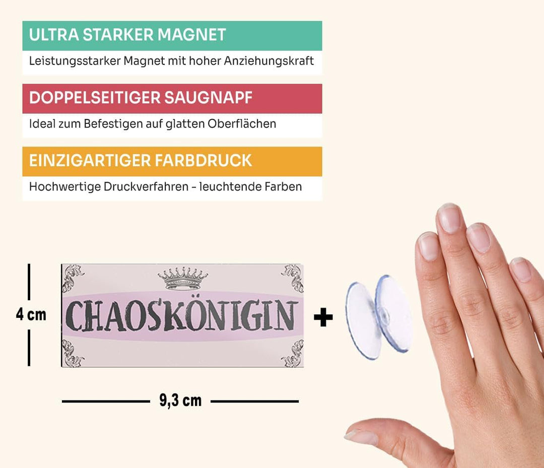 schilderkreis24 – Magnet Lustiger Spruch “Chaoskönigin“ Deko Geschenkidee Frau 9,3x4cm