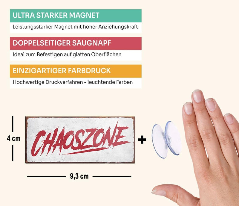 schilderkreis24 – Magnet Lustiger Spruch “Chaoszone“ Deko Geschenkidee Mann Frau 9,3x4cm