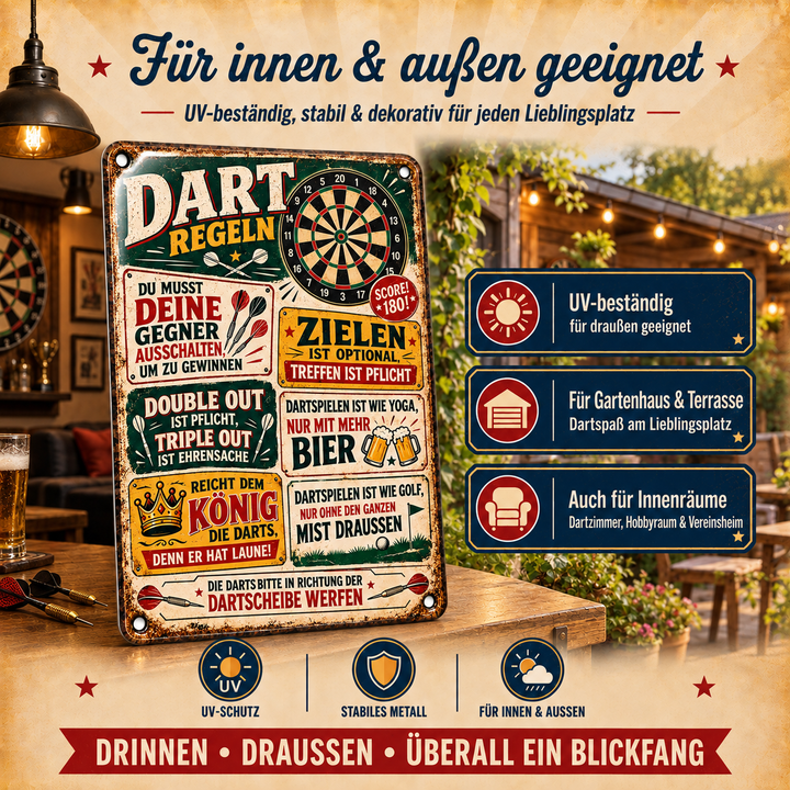 Dart-Regeln Metallschild – Zielen &amp; Treffen von Leotie – Dekoration für innen und außen, 20 × 30 cm