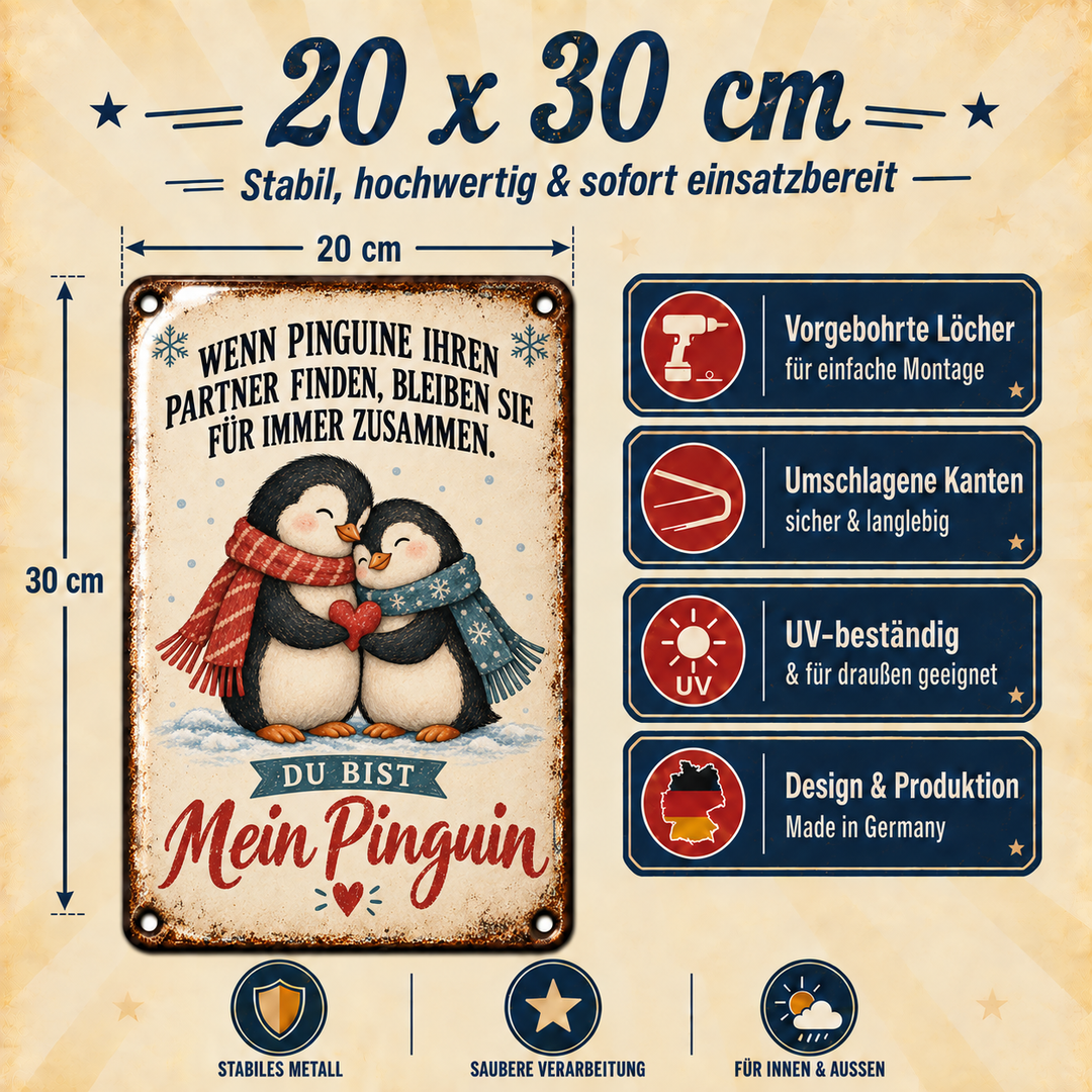 Du bist mein Pinguin Metallschild – Paargeschenk von Leotie – Maße und Produkteigenschaften, 20 × 30 cm