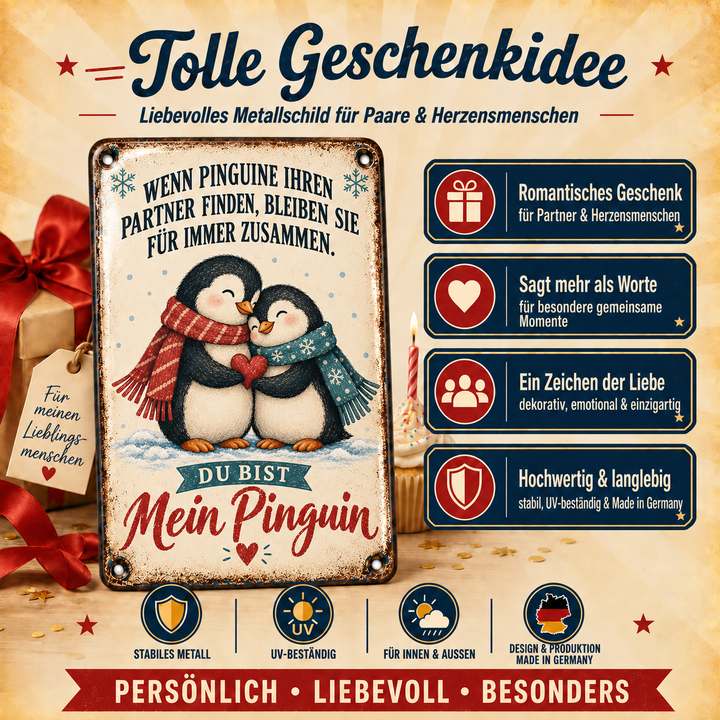 Du bist mein Pinguin Metallschild – Paargeschenk von Leotie – Geschenkidee, 20 × 30 cm