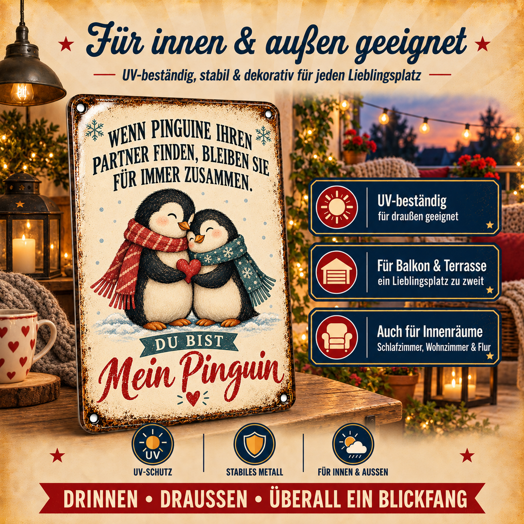 Du bist mein Pinguin Metallschild – Paargeschenk von Leotie – Dekoration für innen und außen, 20 × 30 cm