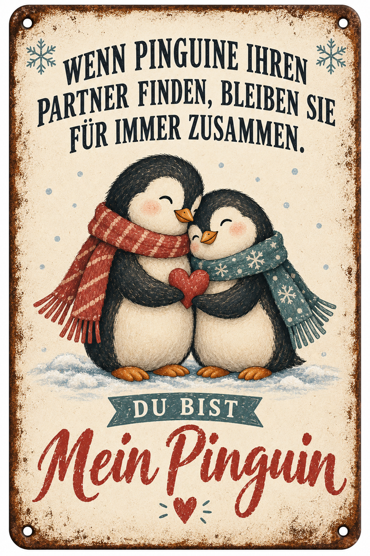 Du bist mein Pinguin Metallschild – Paargeschenk von Leotie – Motivansicht, 20 × 30 cm