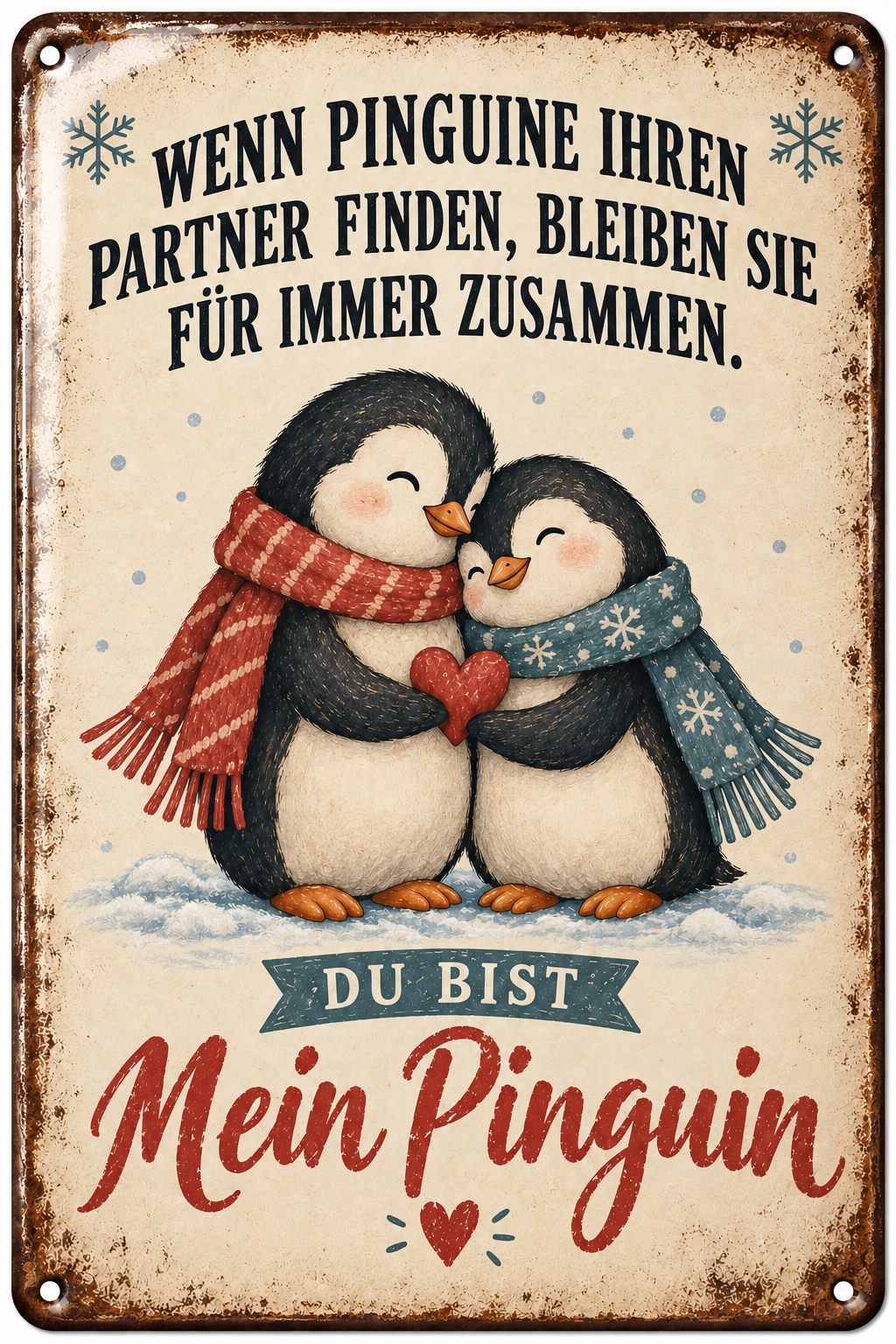 Du bist mein Pinguin Metallschild – Paargeschenk von Leotie – Titelbild mit Schimmereffekt, 20 × 30 cm