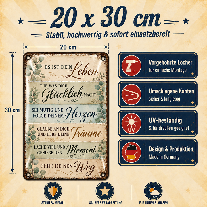Es ist dein Leben Metallschild – Eukalyptus von Leotie – Maße und Produkteigenschaften, 20 × 30 cm