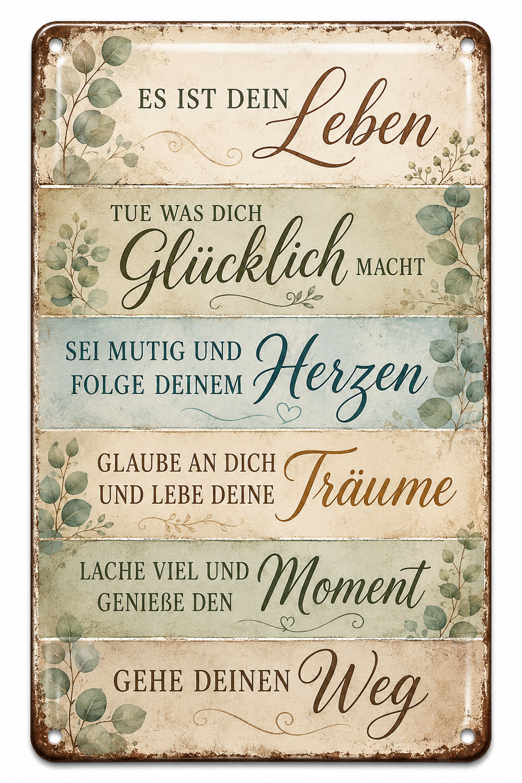 Es ist dein Leben Metallschild – Eukalyptus von Leotie – Motivansicht, 20 × 30 cm