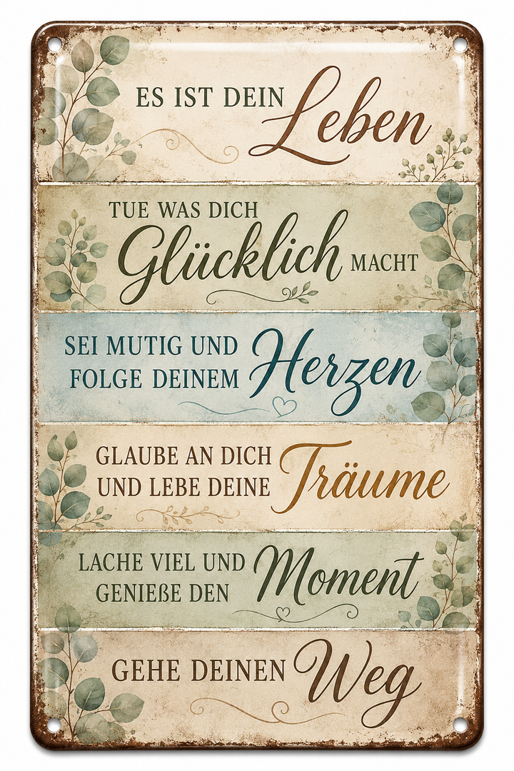 Es ist dein Leben Metallschild – Eukalyptus von Leotie – Motivansicht, 20 × 30 cm