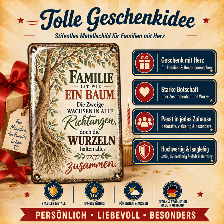 Familie ist wie ein Baum Metallschild von Leotie – Geschenkidee, 20 × 30 cm