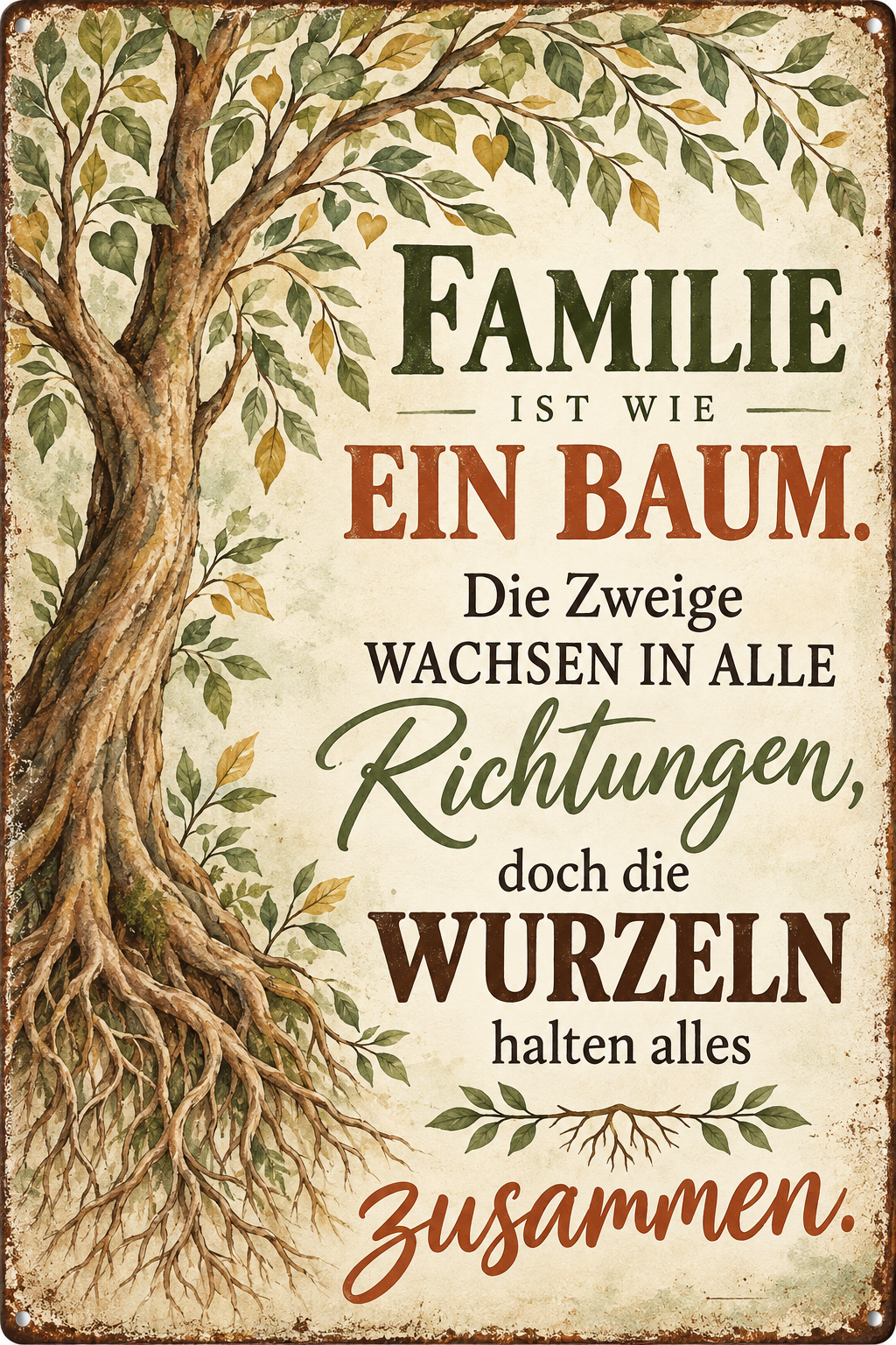 Familie ist wie ein Baum Metallschild von Leotie – Motivansicht, 20 × 30 cm