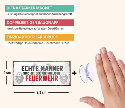 schilderkreis24 – Magnet Lustiger Spruch “Echte Männer sind bei der freiwilligen Feuerwehr!“ Deko Geschenkidee Mann 9,3x4cm