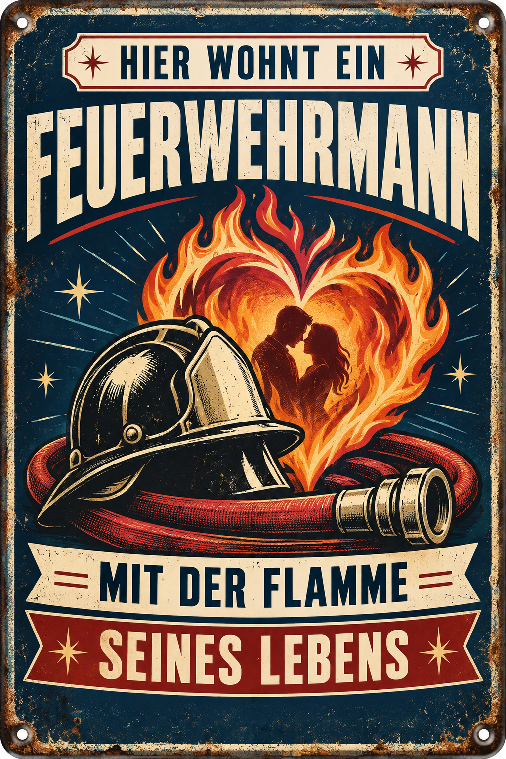 Feuerwehrmann Metallschild – Flamme seines Lebens von Leotie – Motivansicht, 20 × 30 cm