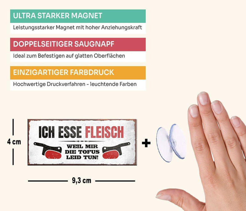 schilderkreis24 – Magnet Lustiger Grill Spruch “Ich Esse Fleisch“ Deko Geschenkidee Mann Frau 9,3x4cm