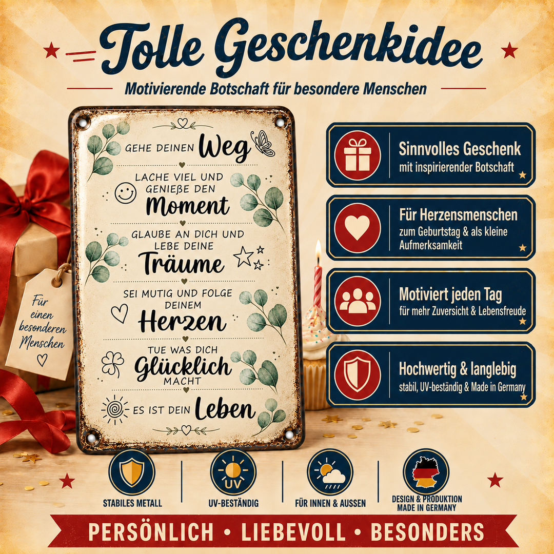 Gehe deinen Weg Metallschild – Mutmachsprüche von Leotie – Geschenkidee, 20 × 30 cm