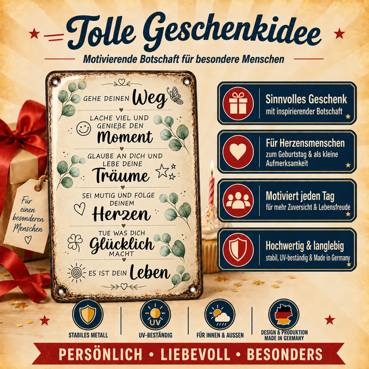 Gehe deinen Weg Metallschild – Mutmachsprüche von Leotie – Geschenkidee, 20 × 30 cm