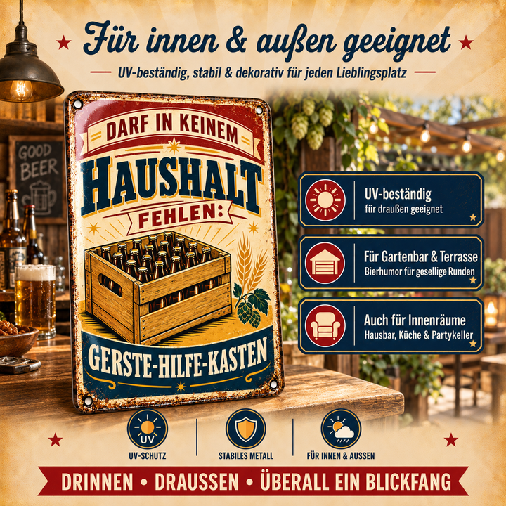Gerste-Hilfe-Kasten Metallschild – Bierhumor von Leotie – Dekoration für innen und außen, 20 × 30 cm