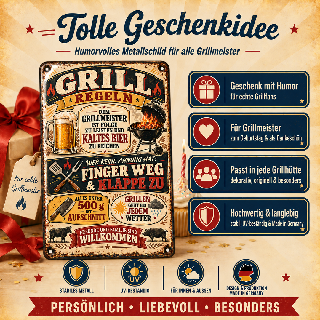 Grill-Regeln Metallschild – Für Grillmeister von Leotie – Geschenkidee, 20 × 30 cm