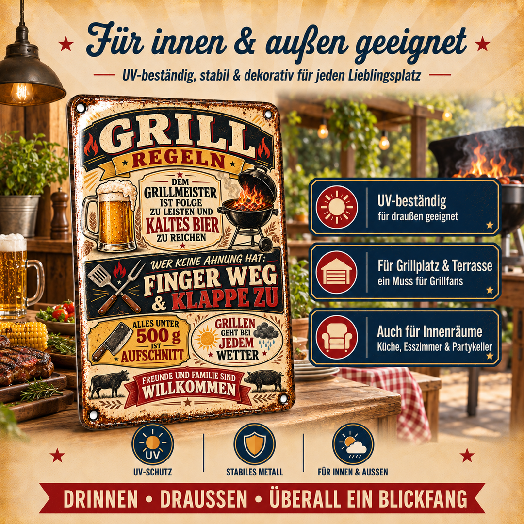 Grill-Regeln Metallschild – Für Grillmeister von Leotie – Dekoration für innen und außen, 20 × 30 cm
