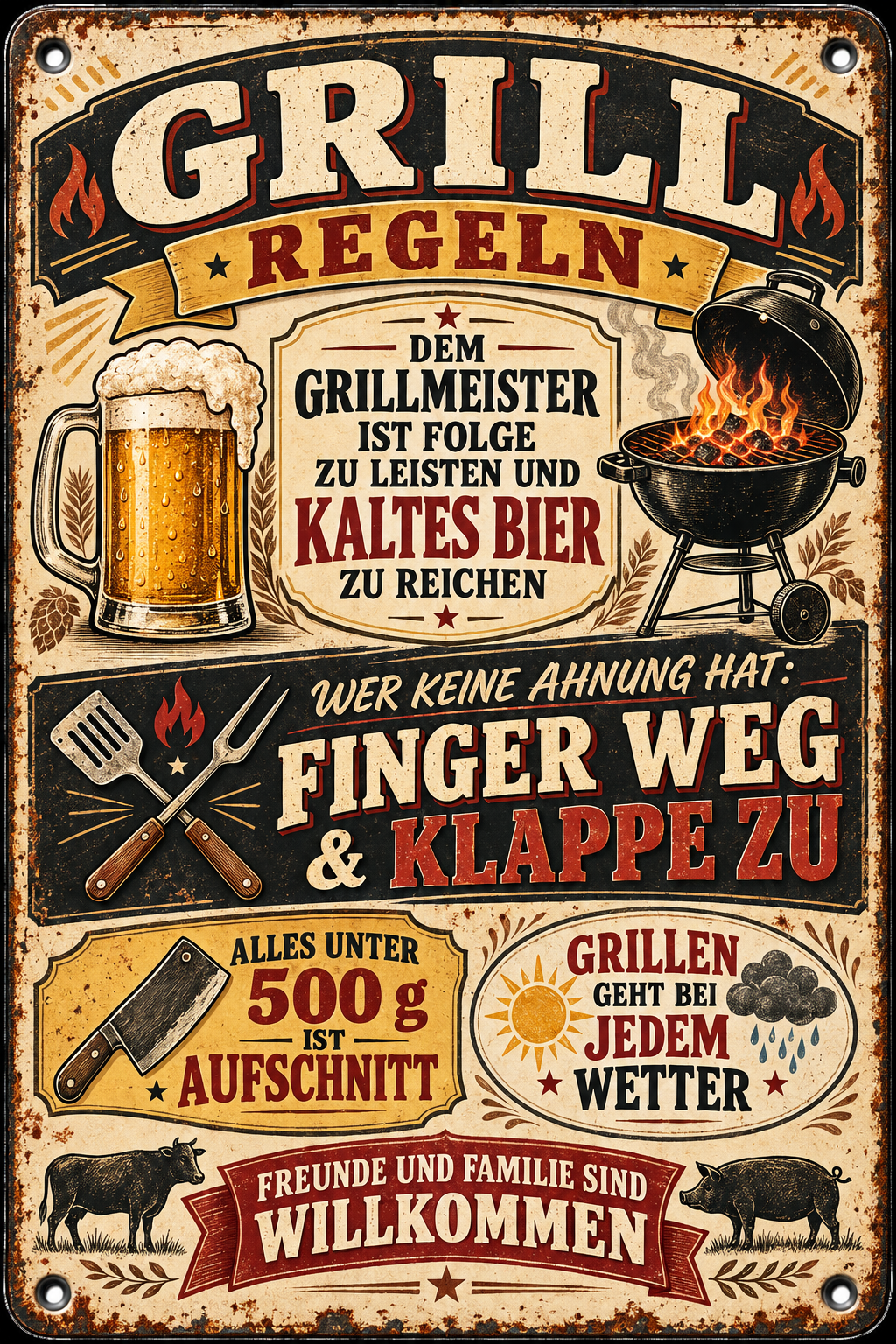 Grill-Regeln Metallschild – Für Grillmeister von Leotie – Motivansicht, 20 × 30 cm