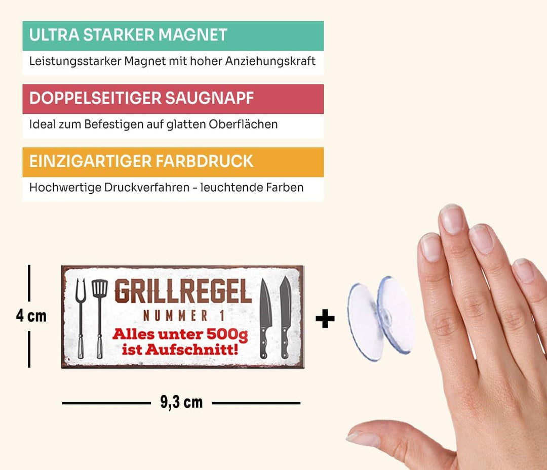 schilderkreis24 – Magnet Lustiger Grill Spruch “Grillregel“ Deko Geschenkidee Mann Frau 9,3x4cm