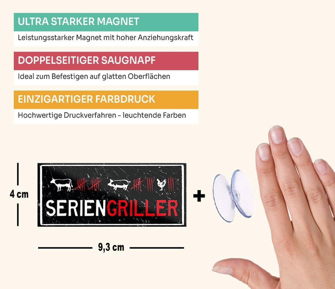 Hochwertiger Seriengriller-Magnet mit einzigartigem Farbdruck, perfekt zum Befestigen auf glatten Oberflächen wie dem Kühlschrank, eine originelle Geschenkidee für Mann oder Frau.