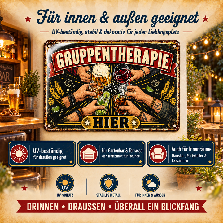 Gruppentherapie hier Metallschild – Hausbar von Leotie – Dekoration für innen und außen, 30 × 20 cm