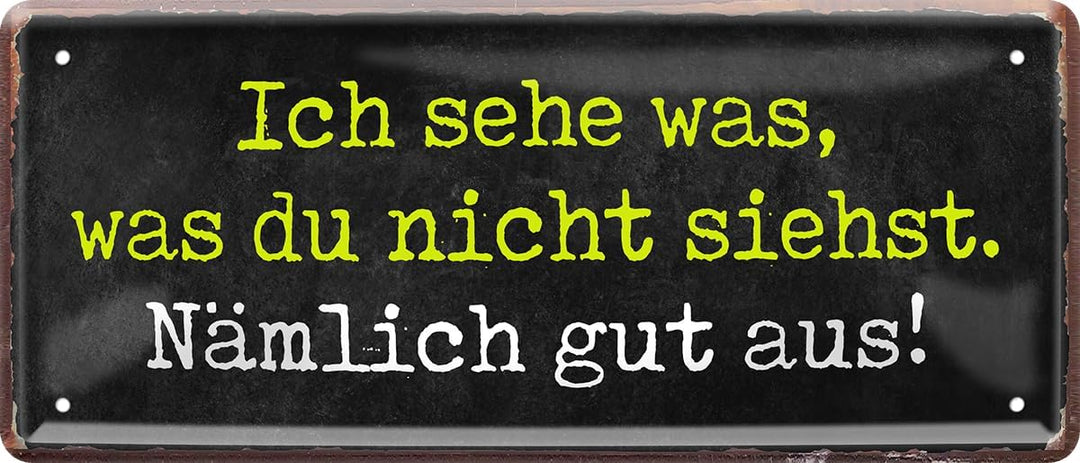 schilderkreis24 – Blechschild „Ich sehe was, was du nicht siehst. Nämlich gut aus!“ – Humorvolles Metallschild für Garderoben und Beauty-Bereiche