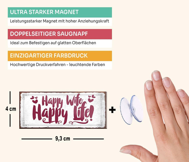 schilderkreis24 – Magnet Lustiger Spruch “Happy Wife Happy Life!“ Deko Geschenkidee Mann Frau 9,3x4cm